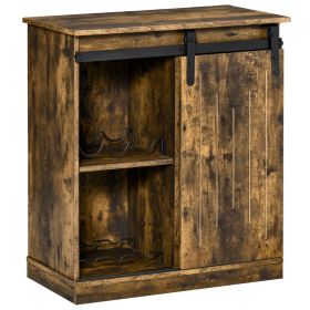 Industrial Buffet Cabinet, Brown, with Sliding Door & 6-Bottle Wine Storage