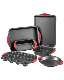 Baking Pans Set, 6-Piece, Nonstick Carbon Steel Cookware Sheets & Trays, Stackable Kitchen Oven Bakeware Cooking Sets with Silicone Handles