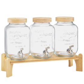 Beverage Dispenser, 3 Pack 1 Gallon Drink Dispensers for Parties, Glass Juice Dispenser with Wood Stand, Stainless Steel Spigot, Infuser