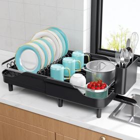 Dish Rack for Kitchen Counter,16.14"-23.62" Large Stainless Steel Dish Drying Rack with Adjustable Water Spout