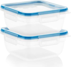 Plastic Total Solution 2-Pack (5.5-Cup) Food Storage Containers Set, Leakproof & Airtight Plastic Locking Lids Square Containers