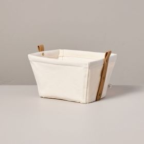 Decorative Canvas Storage Bin with Faux Leather Strap Handles Cream/Tan  with Magnolia