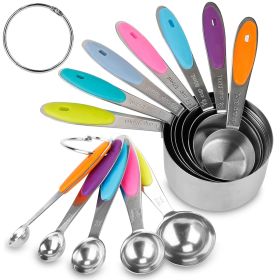 12Pcs Stainless Steel Measuring Cups & Spoons Set, Easy-to-Read Markings for Cooking & Baking, Dry Spices & Liquid Ingredients