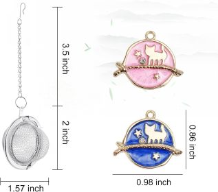 2Pcs Stainless Steel Mesh Tea Infuser, 2.1 inch Tea Ball with Cute Planet Cat Pendants,Tea Strainer Tea Diffuser Tea Steeper for Filtering Tea