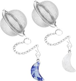 2Pcs Stainless Steel Mesh Tea Infuser, 2.1 inch Tea Ball with Crystal Moon Pendant,Tea Strainer Tea Diffuser Tea Steeper for Filtering Tea