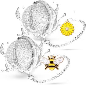 Stainless Steel Tea Infusers, Set of 2 TeaSanavie Tea Strainer Tea Ball with Honeybee & Flower Charms for Loose Leaf Tea