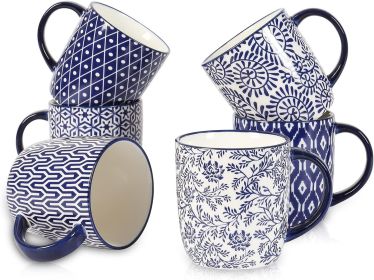 10 oz Coffee Mugs Set of 6 with Handle, Coffee Cups Ceramic for Cappuccino Latte Cocoa Milk Tea, Dishwasher Microwave Safe, Vintage Blue