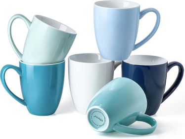 Porcelain Coffee Mugs Set of 6, 13 Ounce Coffee Cups with Handle, Ceramic Tea Mugs for Latte, Hot Tea, Cappuccino, Mocha, Cocoa