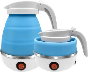 Travel Portable Foldable Electric Kettle, 0.6L Small Collapsible Hot Water Boiler For Coffee Tea (Blue)