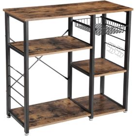 3-Tier Kitchen Baker's Rack Utility Microwave Oven Stand Storage Cart Workstation Shelf White Oak (Color: Brown)